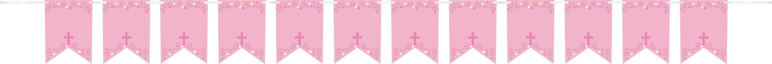 Sacraments DIY Customizable Pennant Hanging Garland Banner Decoration, Pink, 120-ft, for First Communion/Religious Party Front_Flat