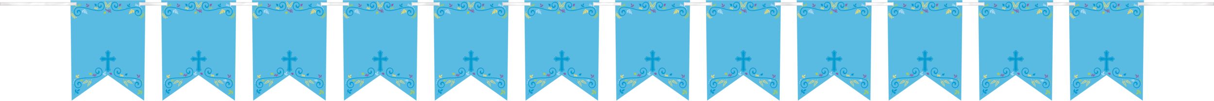 Sacraments "God Bless" DIY Customizable Pennant Hanging Garland Banner Decoration, Blue, 26-ft, 120-pk, for First Communion/Religious Party Front_Flat