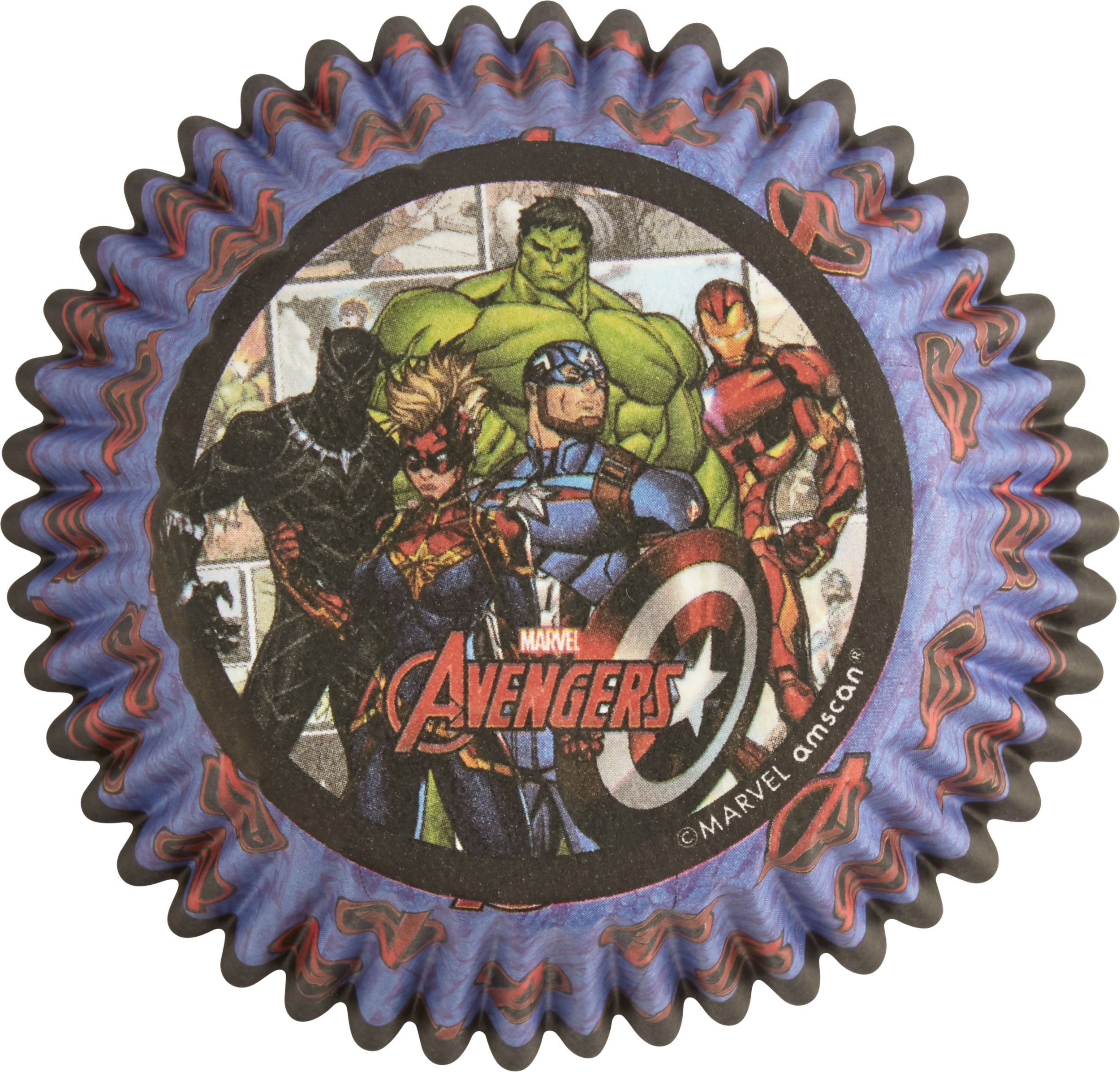 Disney Marvel Avengers Hulk/Black Panther/Iron Man Cupcake Decorating Kit with Baking Cups & Picks, Blue/Red, 2-in, 48-pk, for Birthday Party Bottom_Flat