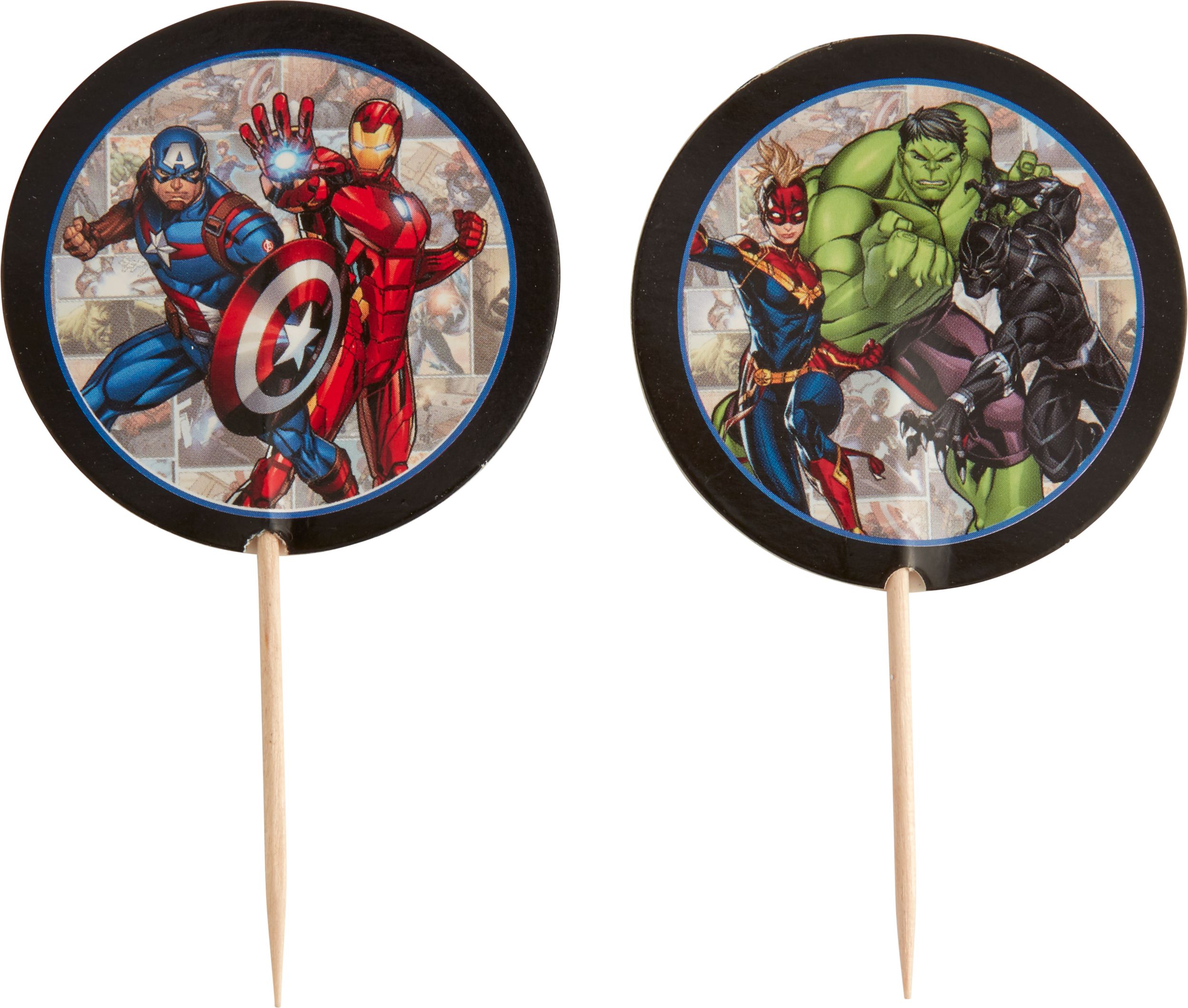 Disney Marvel Avengers Hulk/Black Panther/Iron Man Cupcake Decorating Kit with Baking Cups & Picks, Blue/Red, 2-in, 48-pk, for Birthday Party Front_Flat