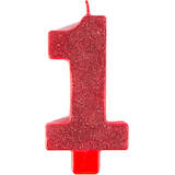 Bougie scintillante pour fête d'anniversaire, chiffre 1, géant, rouge Front_Flat