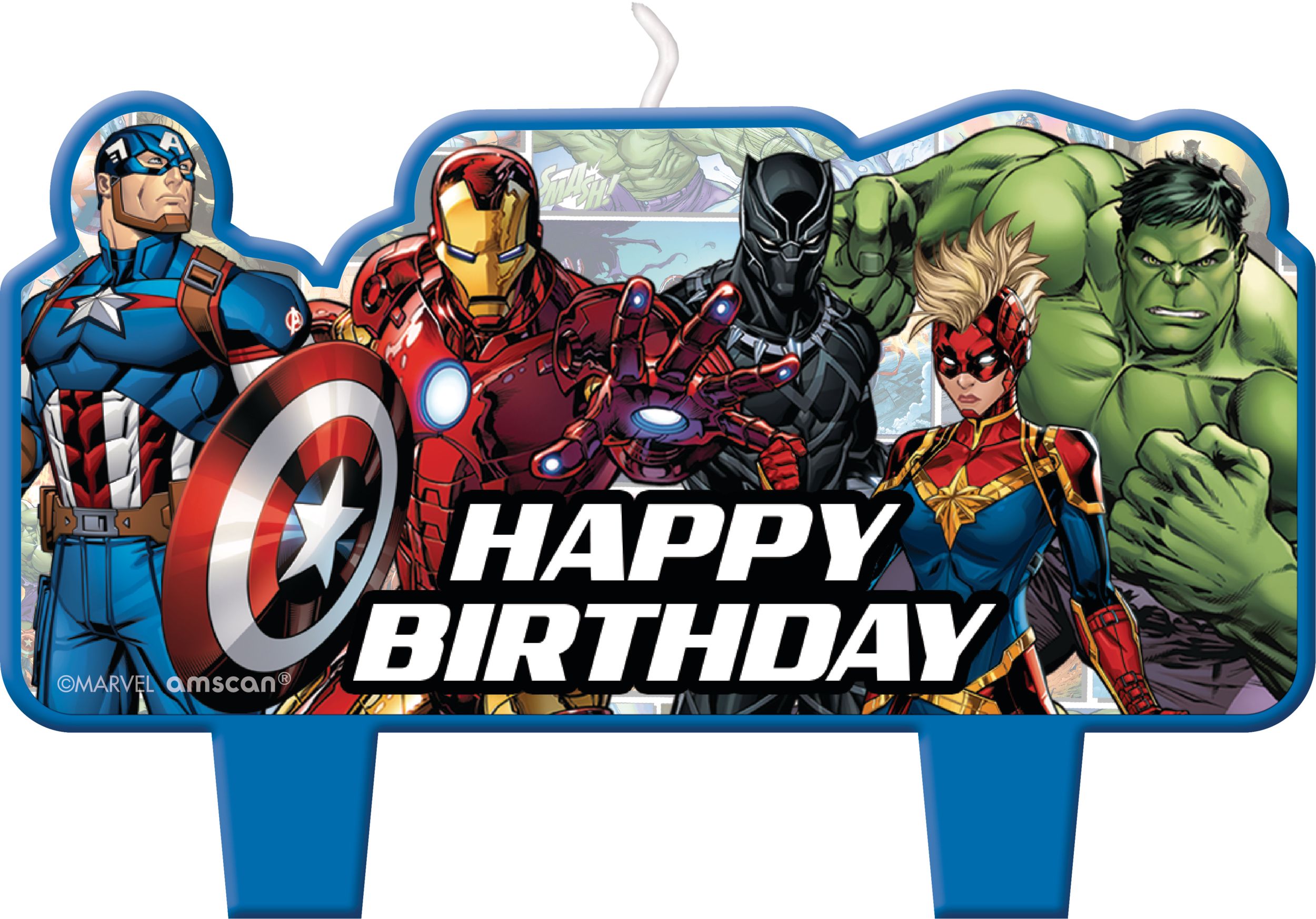 Disney Marvel Avengers "Happy Birthday" Hulk/Iron Man/Black Panther Wax Candle Set, Multi-Coloured, 2.25-in, 4-pk, for Birthday Party Front_Flat