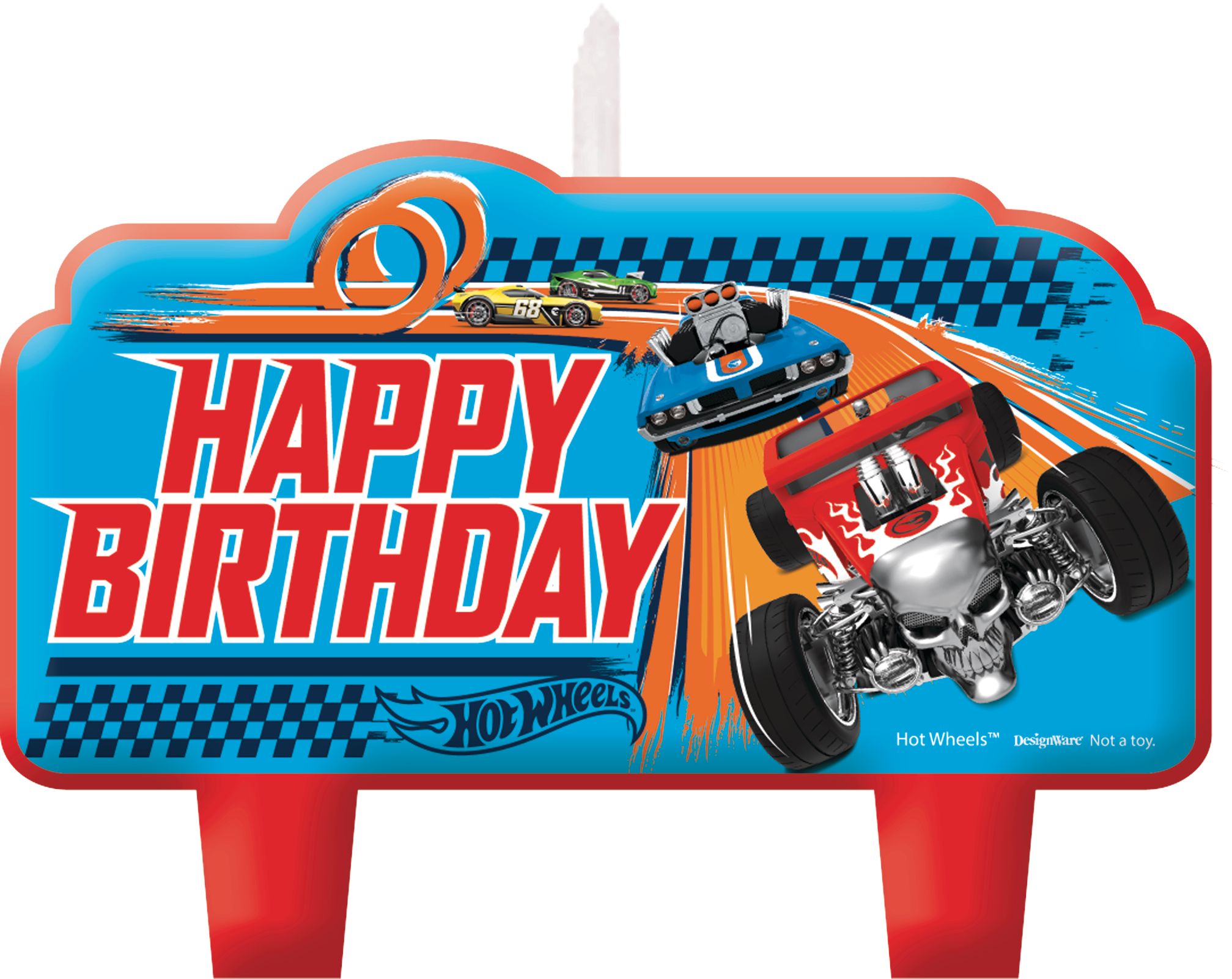 Mattel Hot Wheels "Happy Birthday" Wax Candle Set, Blue/Red, 2.25-in, 4-pk, for Birthday Party Front_Flat