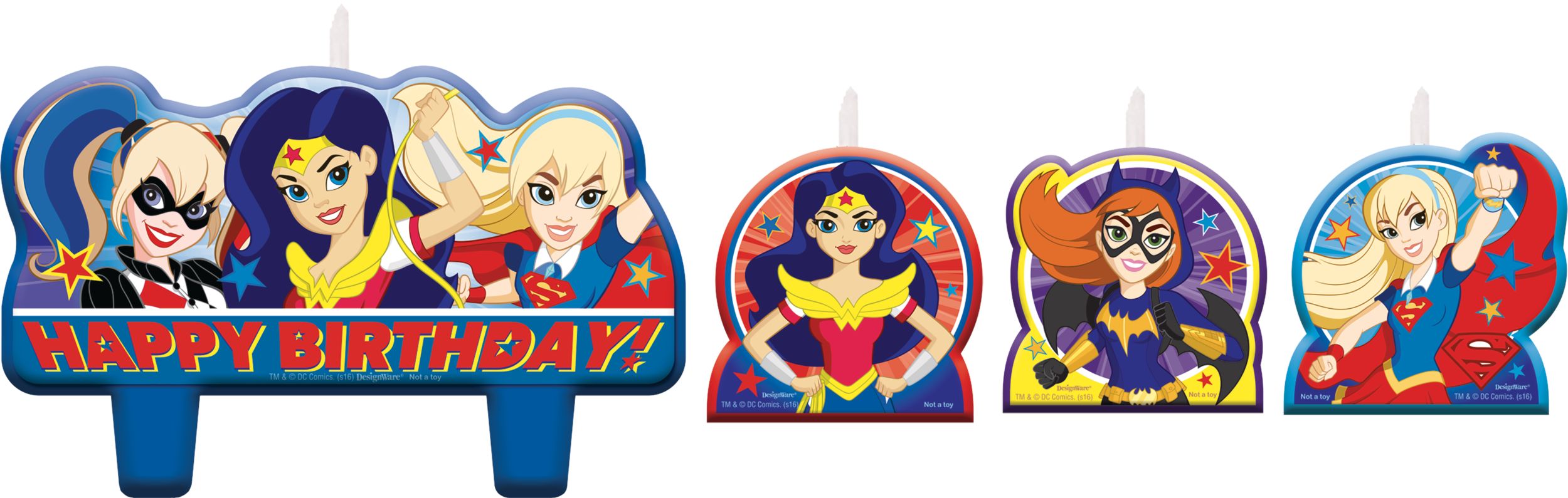 DC Super Hero Kids' Birthday Candles, 4-pc Front_Flat