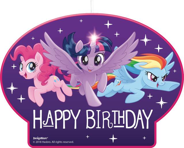 My Little Pony "Happy Birthday" Pinkie Pie/Rainbow Dash/Twilight Sparkle Wax Candle, Purple/Pink/Blue, 3.5-in, for Birthday Party Front_Flat