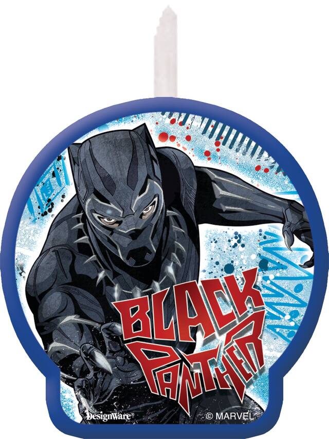 Disney Marvel Black Panther Wax Candle, Blue/Black, 2.4-in, for Birthday Party Front_Flat