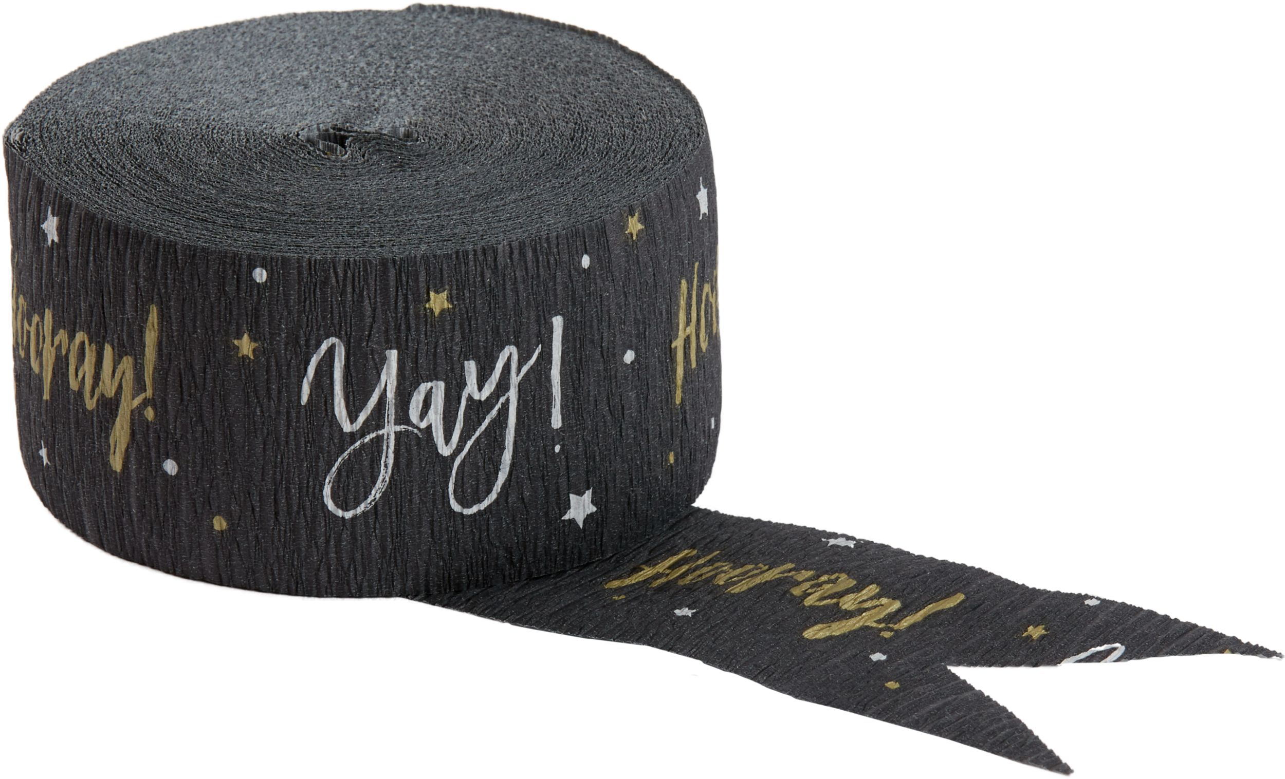 Décoration serpentin en papier crêpé Yay, noir/doré, 81 pi, pour anniversaire/remise de diplôme Front_Elevated