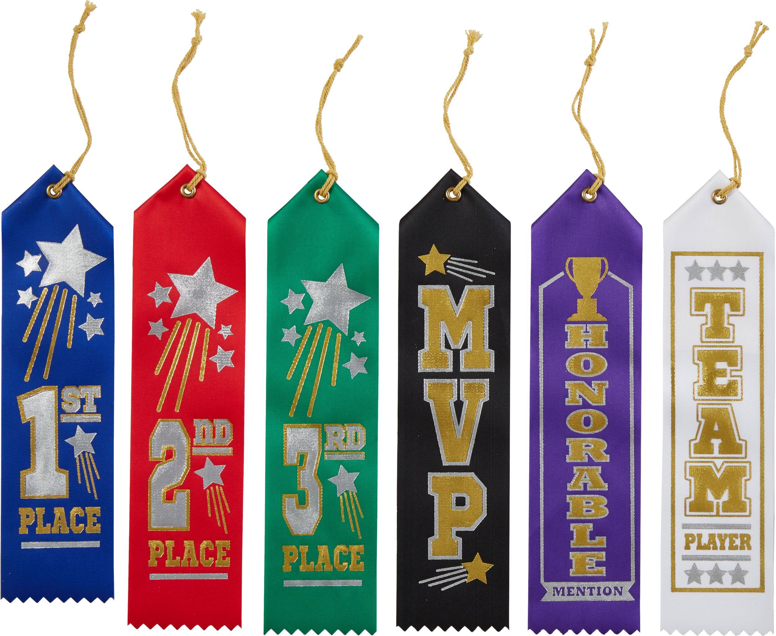 "1st Place" Team Recognition Award Ribbons, Multi-Coloured, One Size, 6-pk, Wearable Accessories for Sports Front_Flat