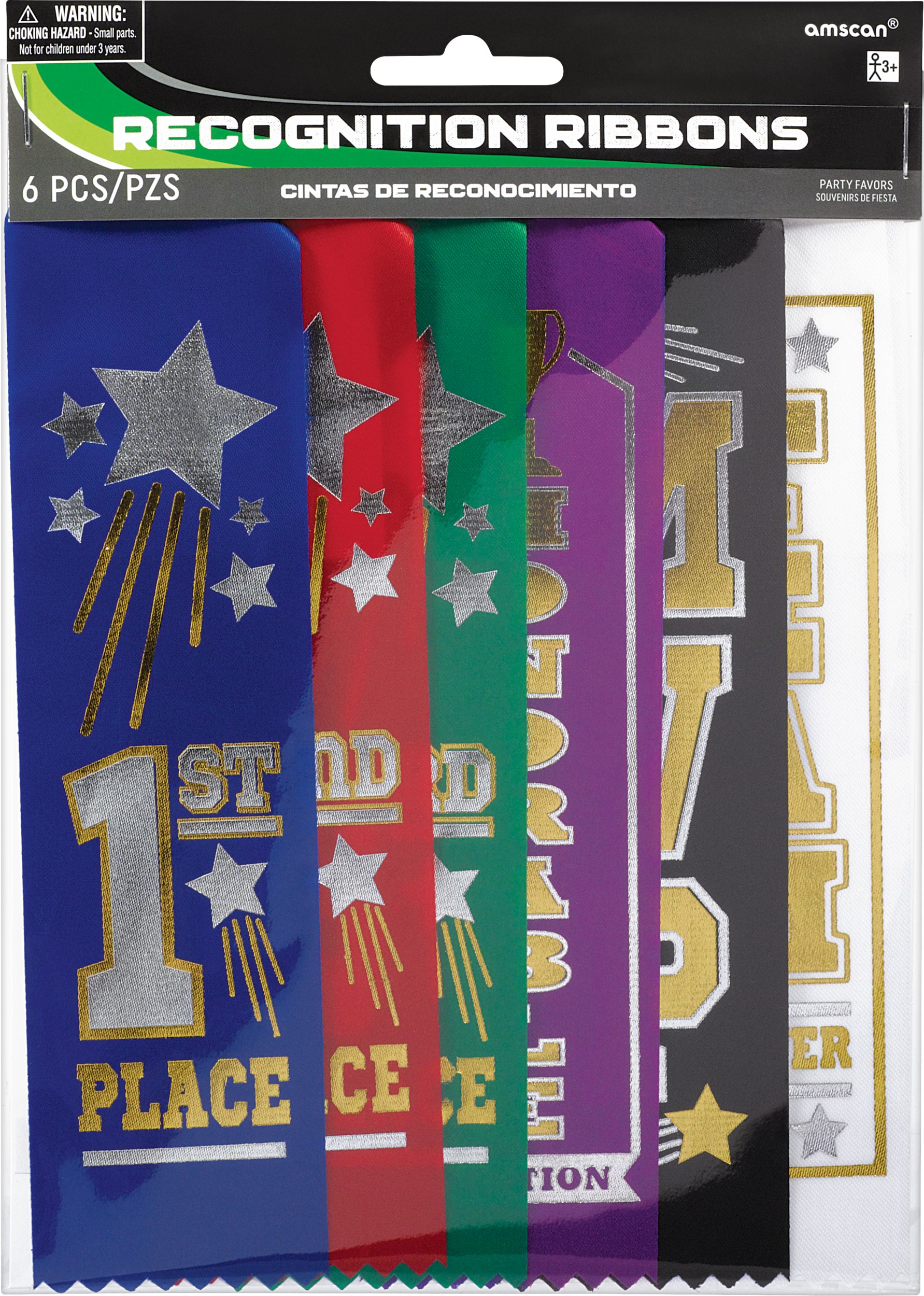"1st Place" Team Recognition Award Ribbons, Multi-Coloured, One Size, 6-pk, Wearable Accessories for Sports Front_Flat