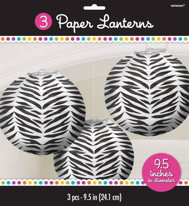 Zebra Paper Lanterns, 3-pk Front_Flat