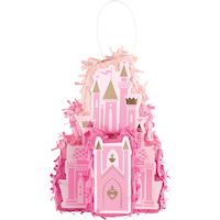 Disney Once Upon a Time Castle Pinata Hanging Decoration, Pink/Gold, 7-in, for Birthday Party Front_Flat