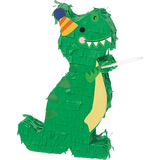 Dino-Mite Dinosaur Pinata Hanging Decoration, Green, 7-in, for Birthday Party Front_Angled_Right