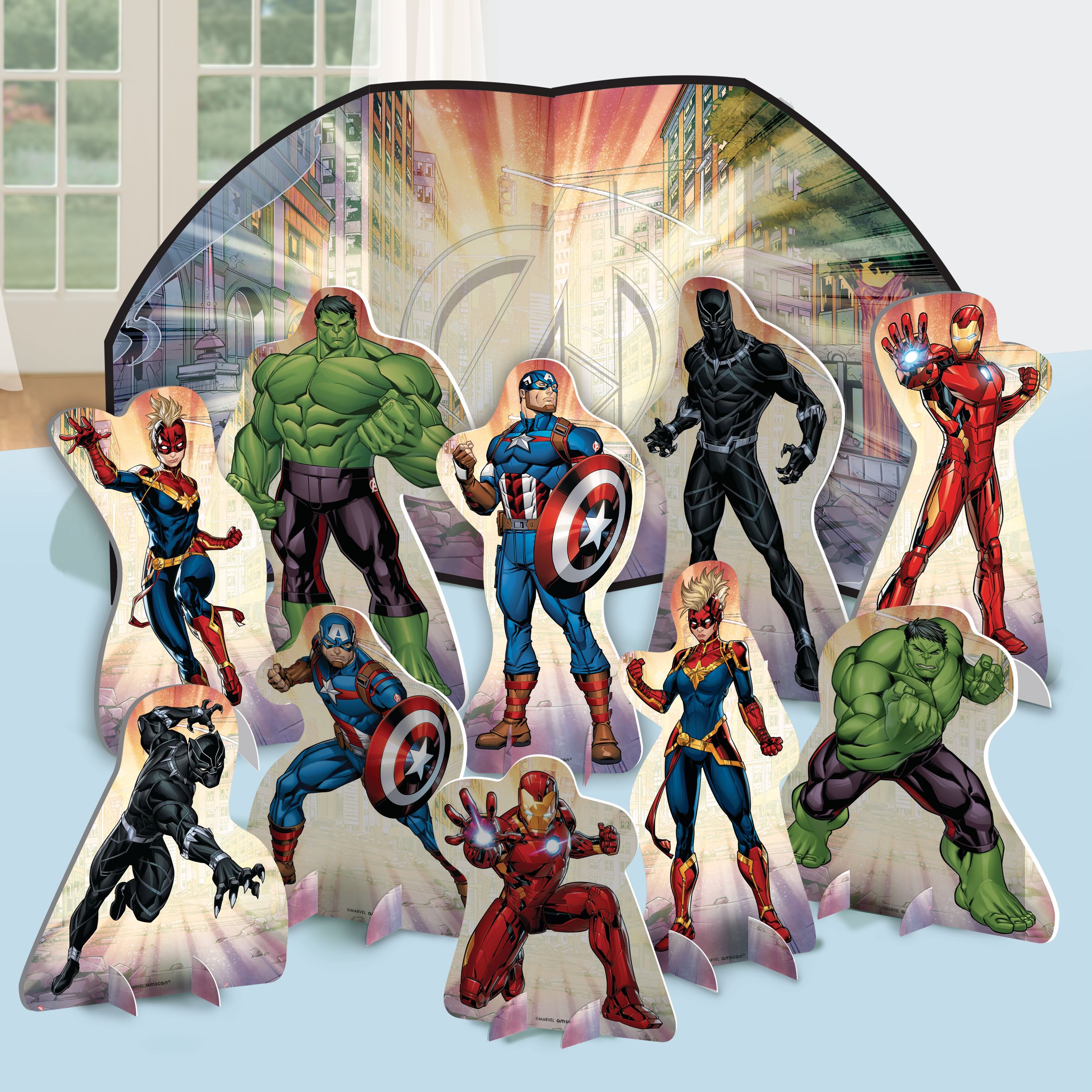 Disney Marvel Avengers Hulk/Iron Man/Black Panther Table Decorating Kit Centerpieces, Red/Blue/Green, 14-in, 11-pk, for Birthday Party Composite_or_Mixed