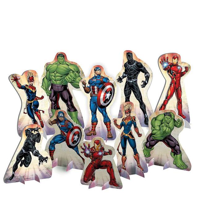 Disney Marvel Avengers Hulk/Iron Man/Black Panther Table Decorating Kit Centerpieces, Red/Blue/Green, 14-in, 11-pk, for Birthday Party Composite_or_Mixed