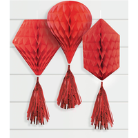Mini Honeycomb Decorations with Tails, 3-pk