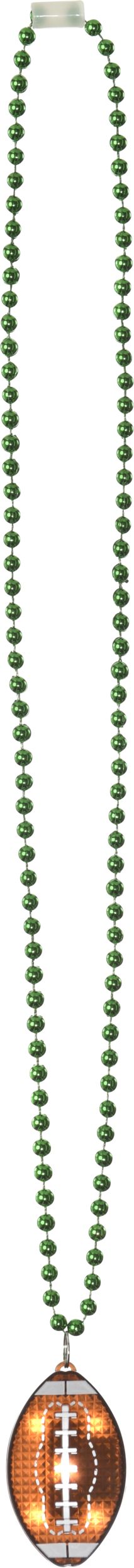 Light-Up Beaded Necklace with Football Pendant Jewelry, Green/Brown, 36-in, Wearable Accessory for Sports/Superbowl Overhead_Flat