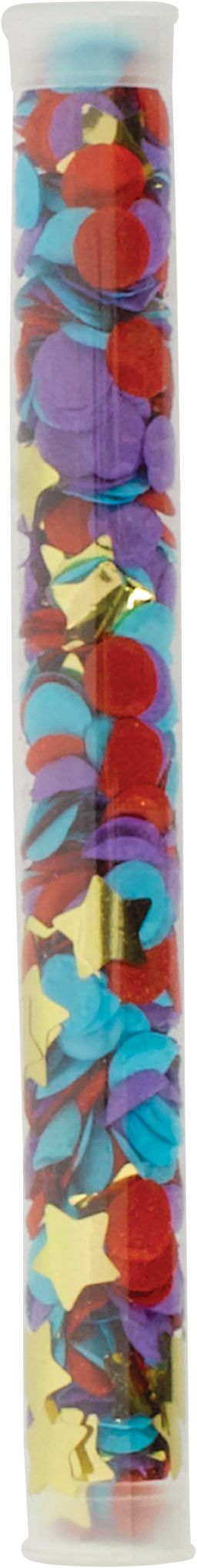 Stars & Circles Confetti Table Scatter Decoration Tubes, Red/Purple/Gold, 4-pk, for New Year's Eve/Graduation Front_Flat
