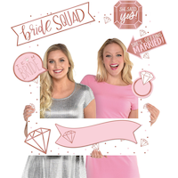 "Bride Squad" DIY Customizable Photo Frame Decoration Kit with Photo Booth Props, Pink/White, 39-in, 14-pk, for Bachelorette Party