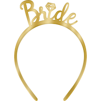 "Bride" Metallic Headband, Gold, One Size, Wearable Accessory for Wedding Shower/Bachelorette Party Front_Flat