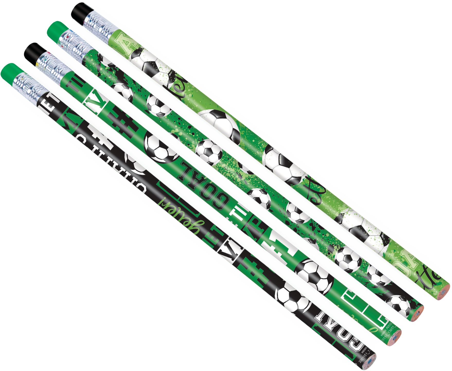 Soccer "Goal" Writing Pencils, Green, 8-pk, for Arts & Crafts/Birthday Favour Overhead_Flat
