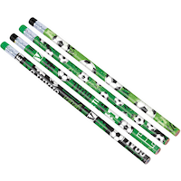 Soccer "Goal" Writing Pencils, Green, 8-pk, for Arts & Crafts/Birthday Favour Overhead_Flat