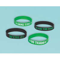 "Game Time" Soccer Rubber Bracelet Wristbands, Green/Black, One Size, 8-pk, Wearable Favours  for Sports Front_Elevated