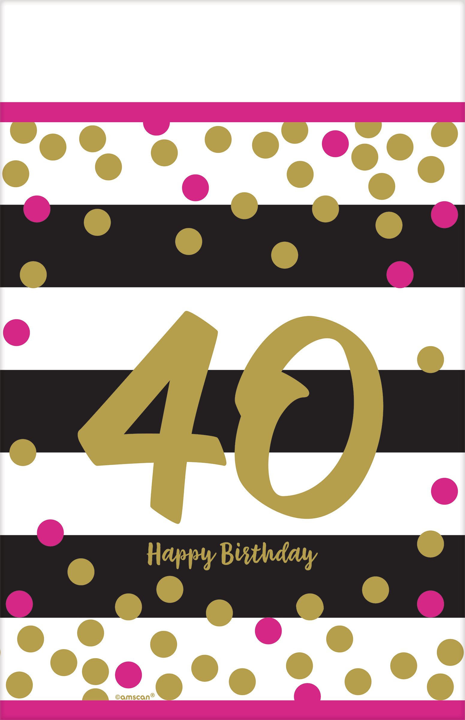 Milestone 40th Birthday Party Plastic Table Cover, Pink/Gold Front_Flat