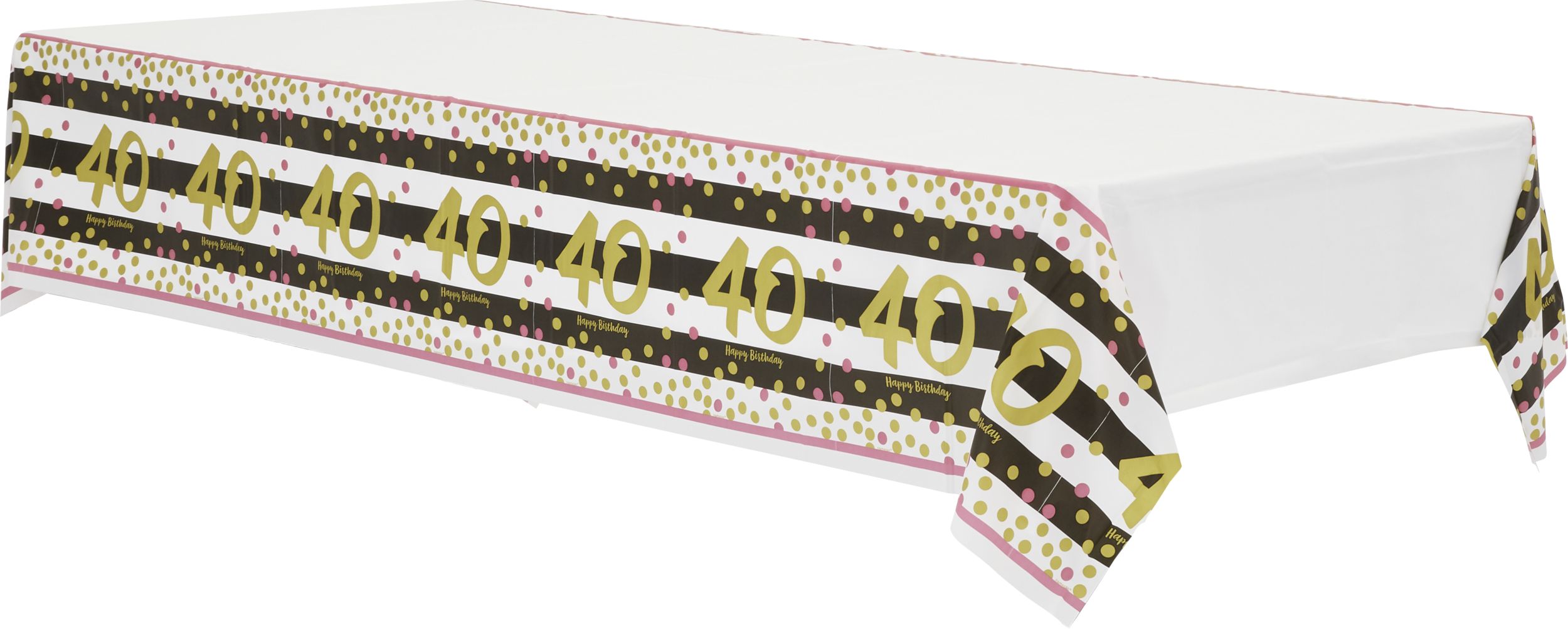 Milestone 40th Birthday Party Plastic Table Cover, Pink/Gold Front_Angled_Left