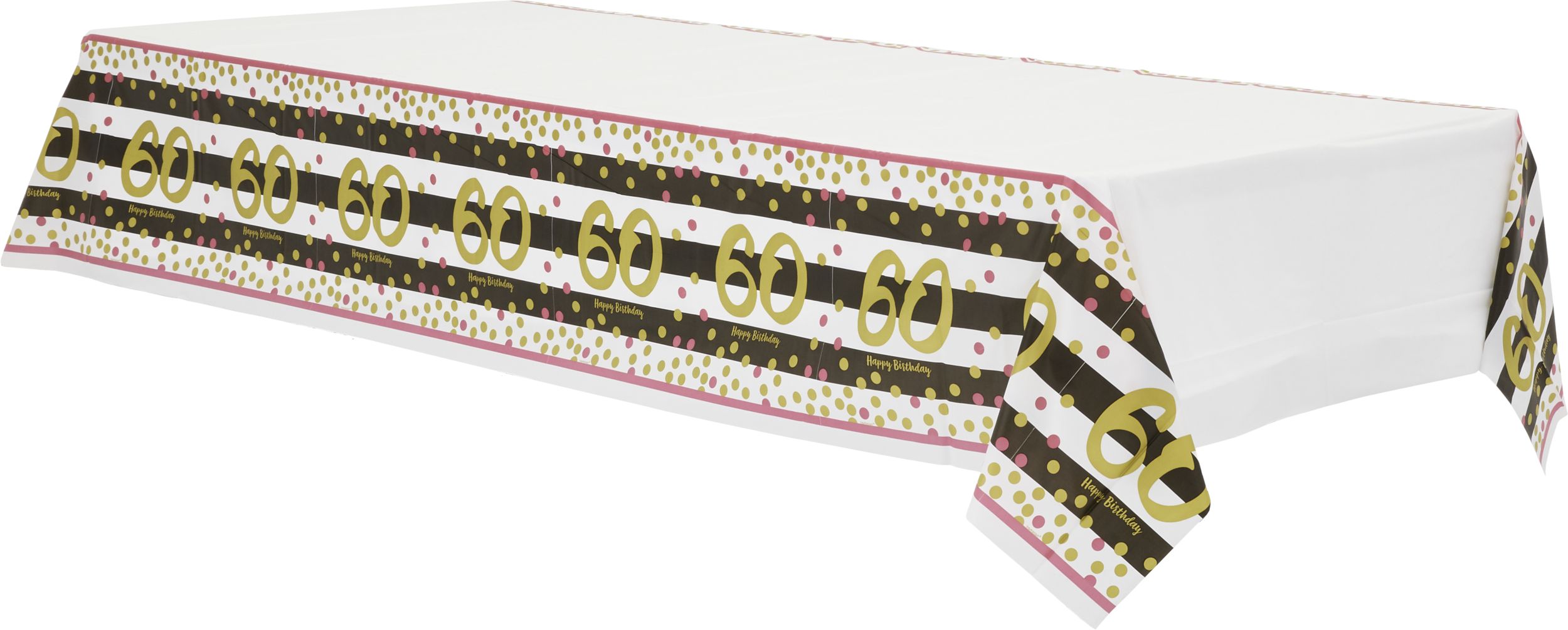 60th Birthday Table Cover, Pink/Gold Front_Angled_Left