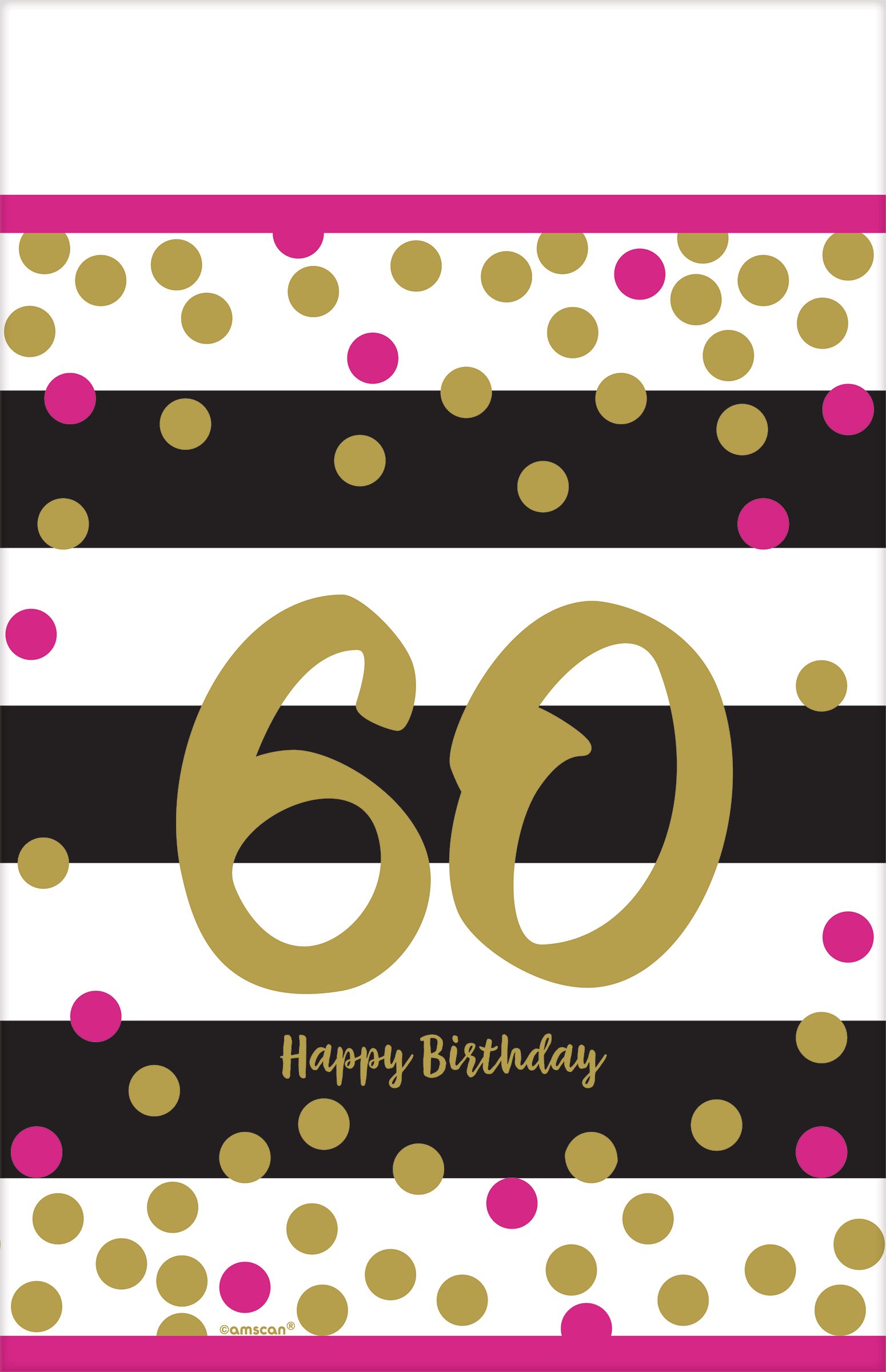 60th Birthday Table Cover, Pink/Gold Front_Flat