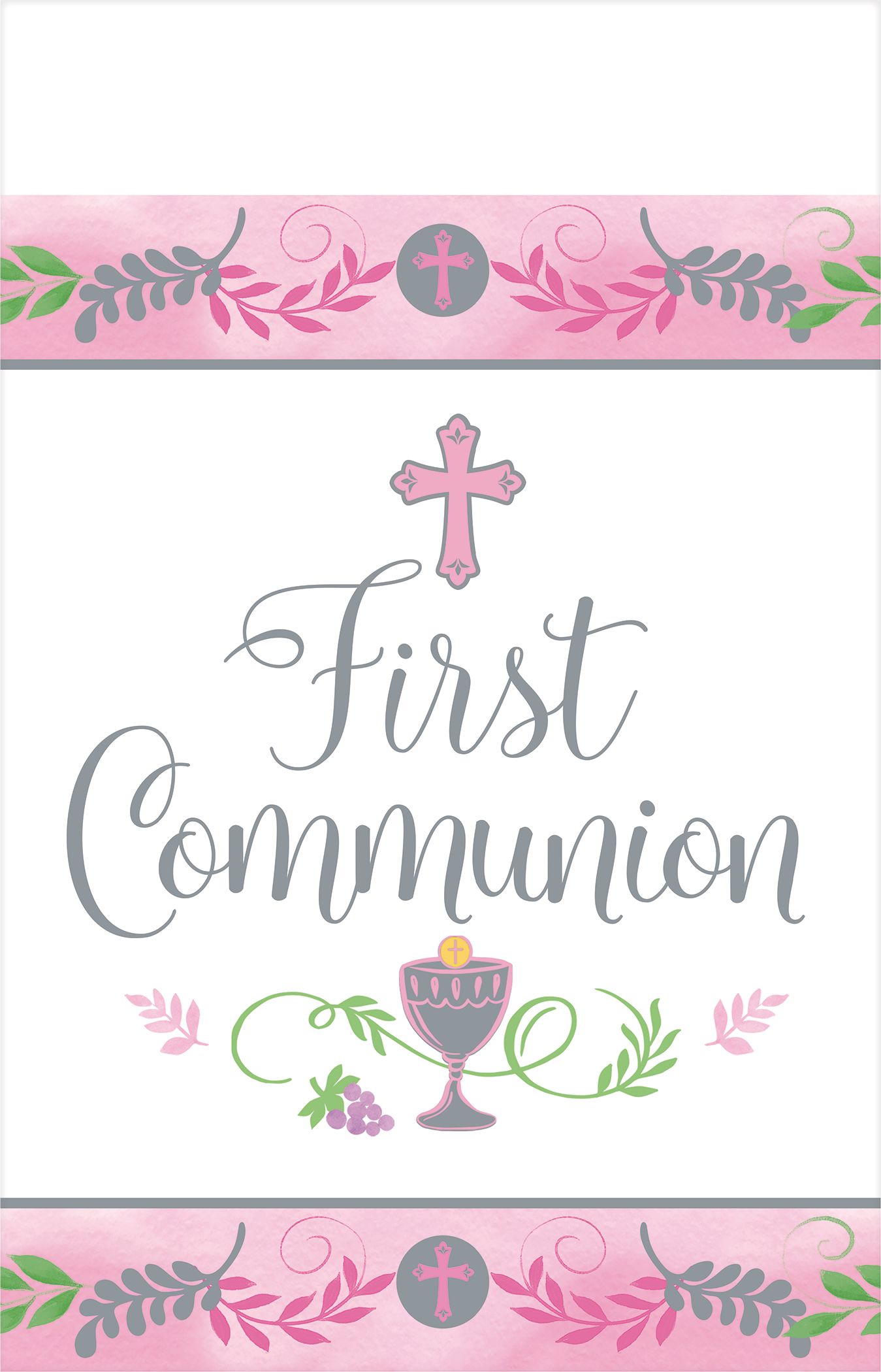 Kids' First Communion Table Cover, Pink/White Front_Flat