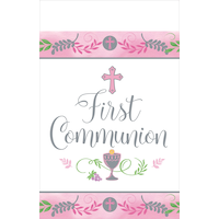Kids' First Communion Table Cover, Pink/White Front_Flat