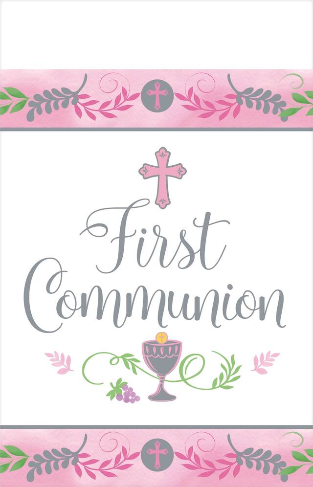 Nappe première communion enfants, rose et blanc Front_Flat