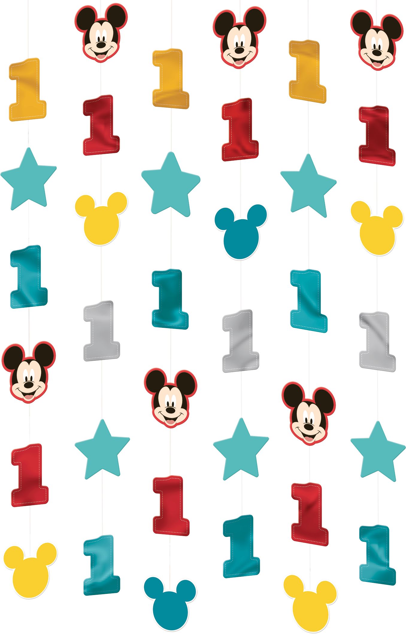 Décorations sur fil 1er&nbsp;anniversaire Mickey&nbsp;Mouse, paq. 6 Front_Flat