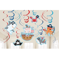 Décorations en spirale pour fête d'anniversaire, requin pirate, paq. 12 Front_Flat
