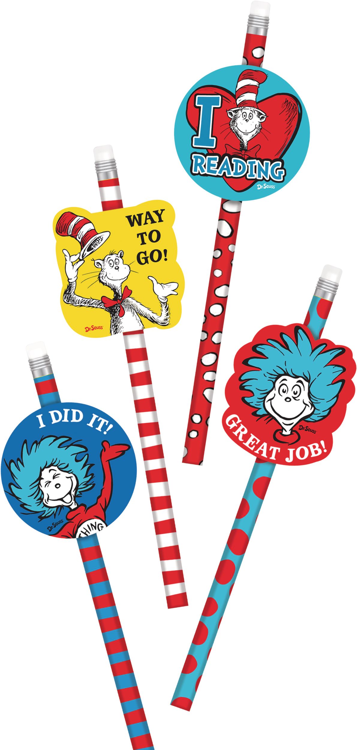 Dr. Seuss Cat in the Hat Pencils for Birthday Party Favours, 12-pk Overhead_Flat