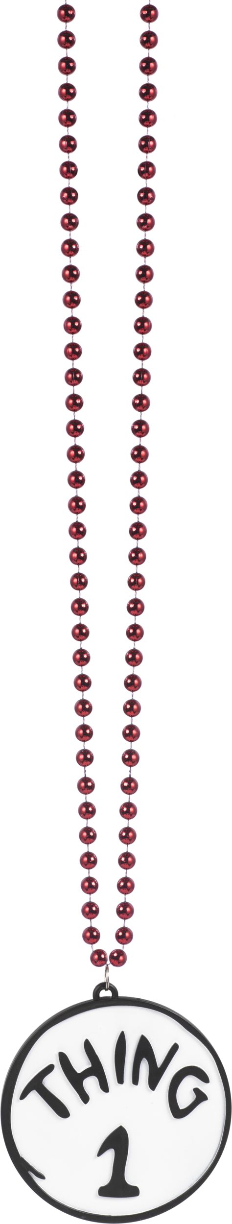 Dr. Seuss Thing 1 & Thing 2 Beaded Pendant Necklace Jewelry, Black/Red, 36-in, Wearable Costume Accessory for Halloween Front_Flat