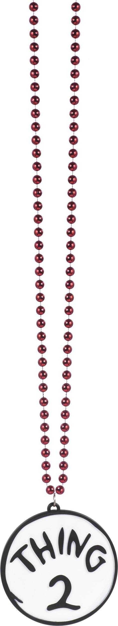 Dr. Seuss Thing 1 & Thing 2 Beaded Pendant Necklace Jewelry, Black/Red, 36-in, Wearable Costume Accessory for Halloween Front_Flat