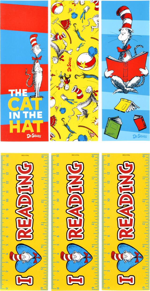 Dr. Seuss Cat in the Hat Bookmarks for Birthday Party Favours/Classrooms, 12-pk Overhead_Flat