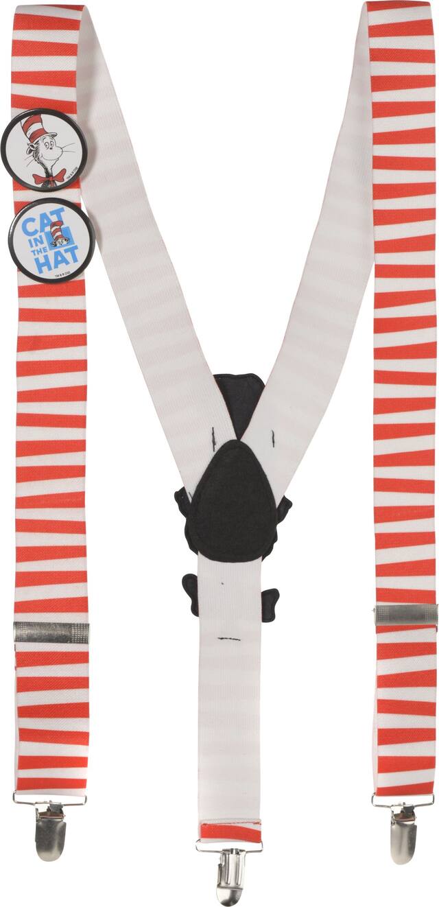 Dr. Seuss Cat in the Hat Suspenders, Red & White Stripes, Adult, One Size Front_Flat