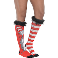 Chaussettes dépareillées montant jusqu'aux genoux, Le Chat dans le Chapeau de Dr Seuss, adultes Front_Angled_Right