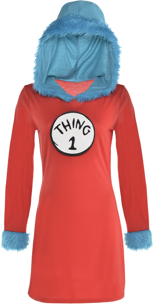 Dr. Seuss Adult Thing 1 Thing 2 Hooded Long Sleeve Dress Party