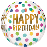 Ballon en aluminium satiné Orbz, blanc/multicolore, à pois, 16 po, gonflement à l'hélium et ruban inclus, pour fête d'anniversaire Front_Flat