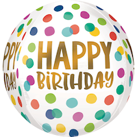 Orbz Satin Foil Balloon, White/Multi-Coloured, Polka Dot 16-in, Helium Inflation & Ribbon Included for Birthday Party