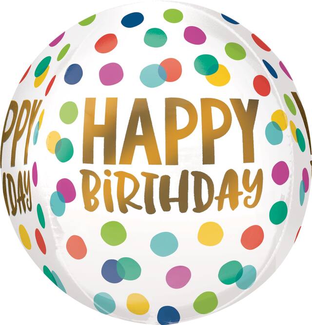 Orbz Satin Foil Balloon, White/Multi-Coloured, Polka Dot 16-in, Helium Inflation & Ribbon Included for Birthday Party Front_Flat