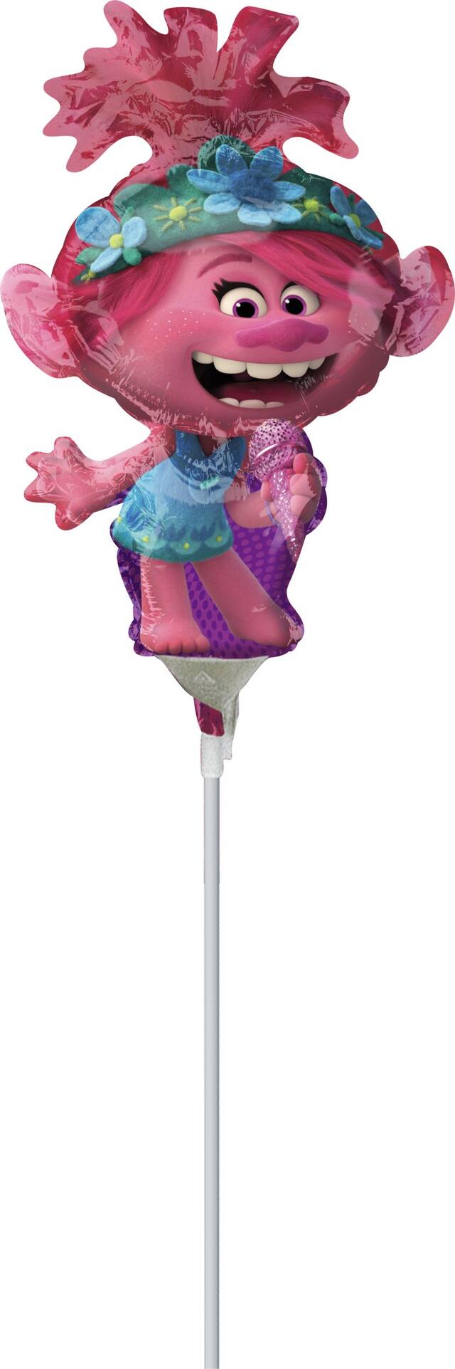 Trolls Poppy Satin Mini-Shape Foil Balloon, Pink, Air-Filled for Birthday Party Front_Angled_Right