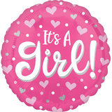 Ballon en aluminium satiné rond It's A Girl, rose, coeur, 18 po, gonflement à l'hélium et ruban inclus, pour fête prénatale Front_Flat