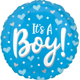 Ballon en aluminium satiné rond It's A Boy, bleu, coeur, 18 po, gonflement à l'hélium et ruban inclus, pour fête prénatale Front_Flat