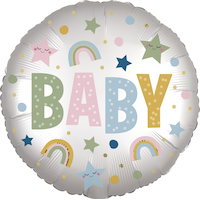 Ballon en aluminium satiné rond Baby, multicolore, 18 po, gonflement à l'hélium et ruban inclus, pour fête prénatale Front_Flat