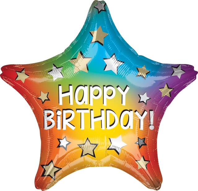 Happy Birthday Rainbow Star Balloon, 18-in Front_Flat